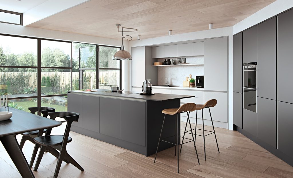 picture of a kitchen with zara ultra matte grey graphite units