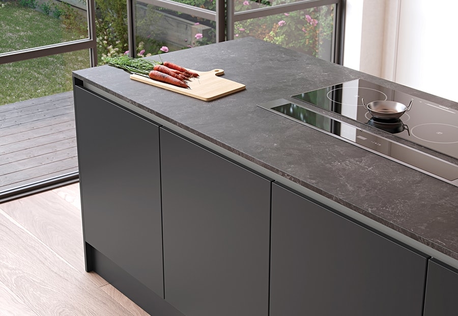 ultra matte kitchen units in light grey graphite - cooking essentials