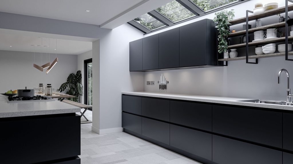 Linea modern handleless Kitchen in Matte Graphite