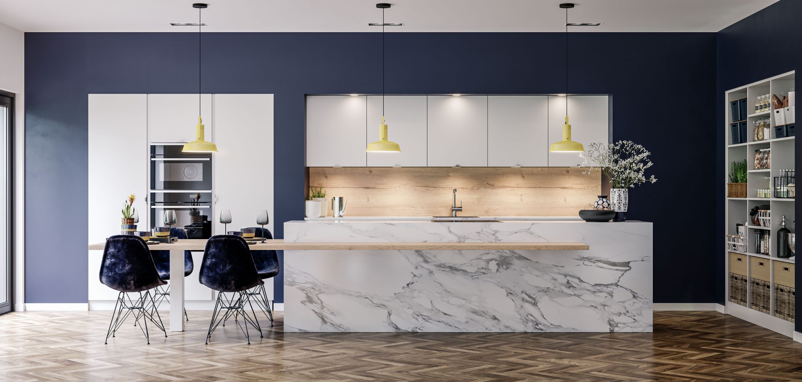 Linea Matte White Kitchen with natural halifax oak splashback