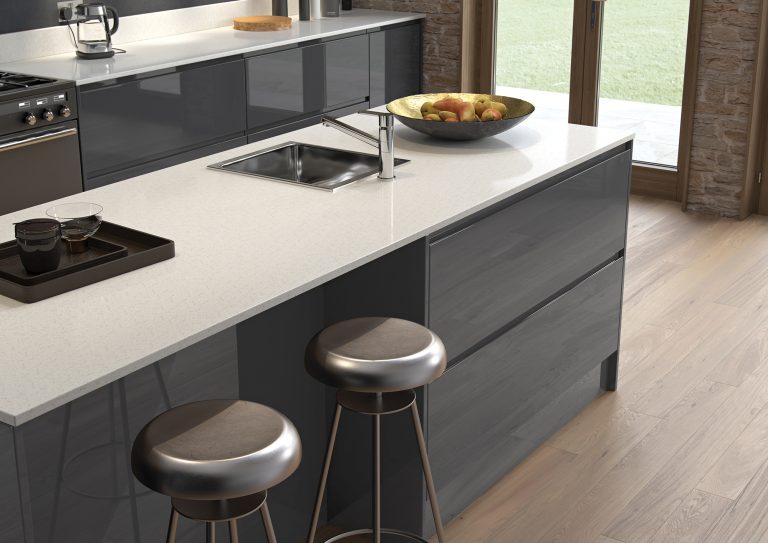 Sienna Graphite Kitchen showcasing modern metallic sink