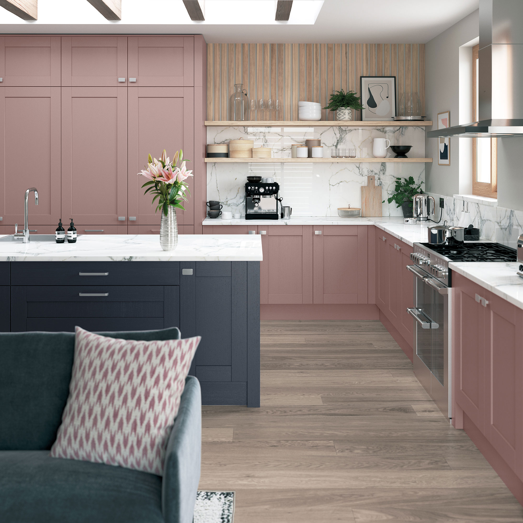 Vintage Pink and Slate Blue Kitchen | Madison Shaker | The Kitchen Depot
