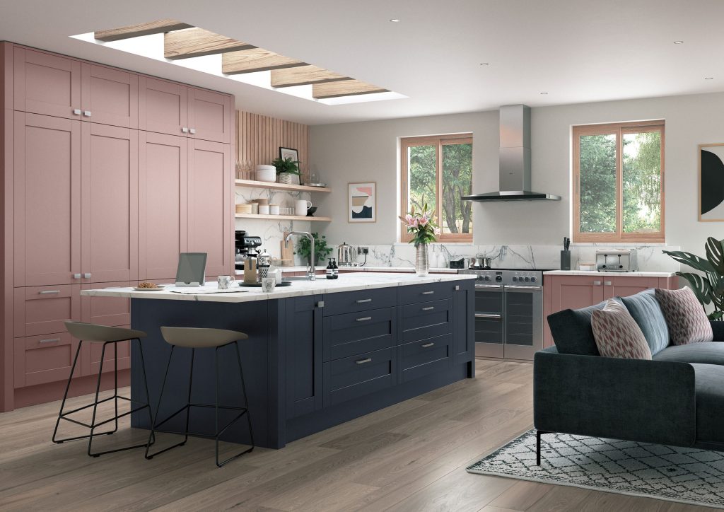 Madison with Vintage Pink and Slate Blue Doors - Full kitchen