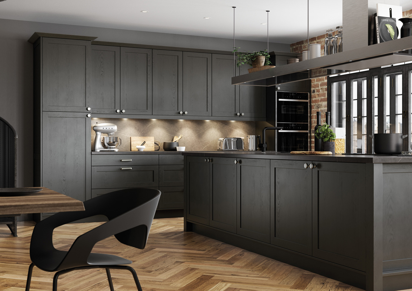 Alana Graphite Grey shaker kitchen design by The Kitchen Depot featuring island and seating