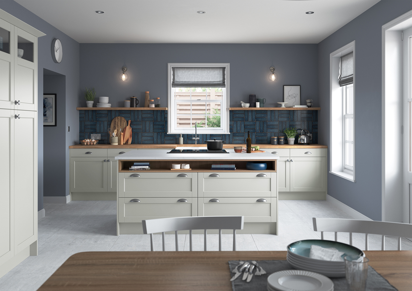 Darwin Kitchen door in Light Grey is showcased in this kitchen design, showing the doors in a kitchen design created by The Kitchen Depot