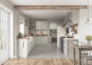 Darwin Kitchen door in Porcelain and Cashmere is showcased in this kitchen design, showing the doors in a kitchen design created by The Kitchen Depot