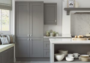 Kendal tall shaker kitchen cabinet door in Dust Grey, made by The Kitchen Depot