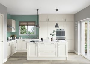 The Kendal shaker kitchen door range in Porcelain, made by The Kitchen Depot