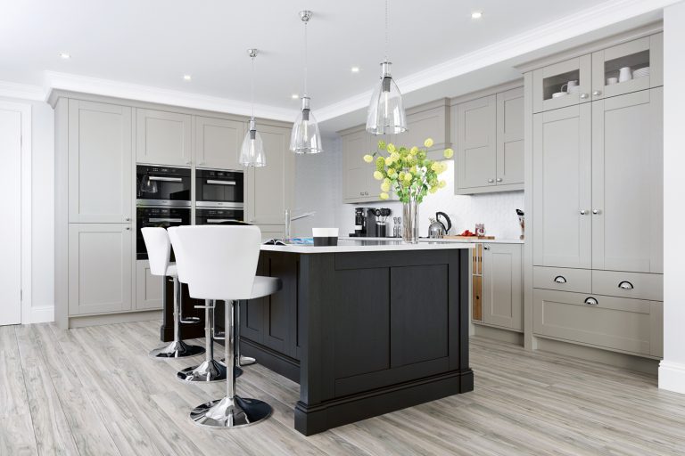 The Madison shaker door in the perfect combination of Cashmere and Graphite. Made by The Kitchen Depot