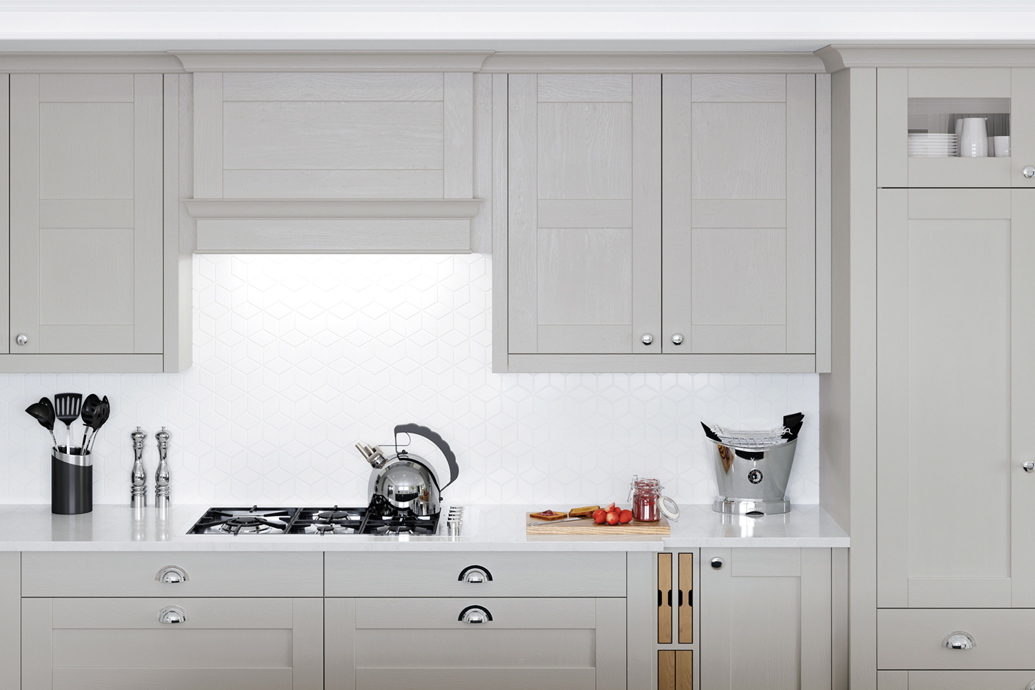 Madison Cashmere shaker kitchen units, made by The Kitchen Depot