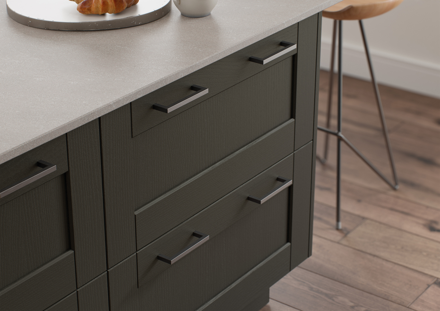 Cameo image of Kendal shaker drawers on kitchen island, made by The Kitchen Depot