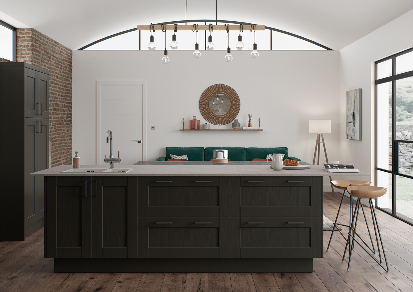 Reverse angle of Kendal Graphite shaker kitchen island, made by The Kitchen Depot