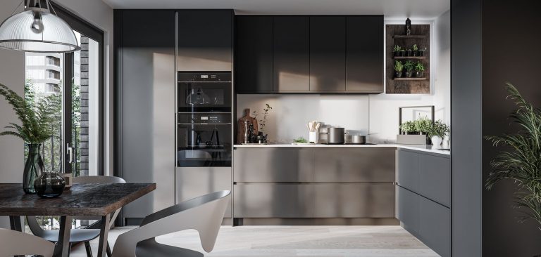 LINEA Matte Black Handleless Kitchen - The Kitchen Depot