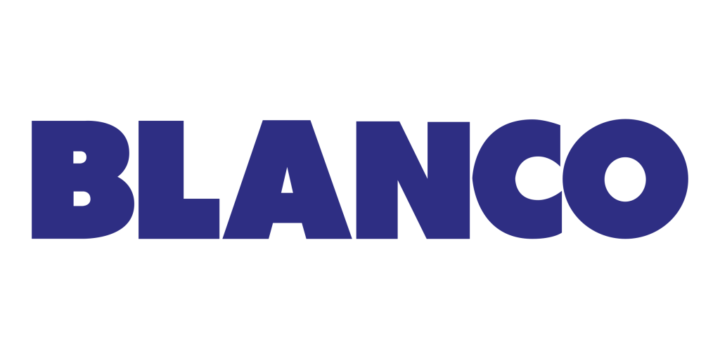 Blanco Brand logo- Blue writting with thick capitalised font