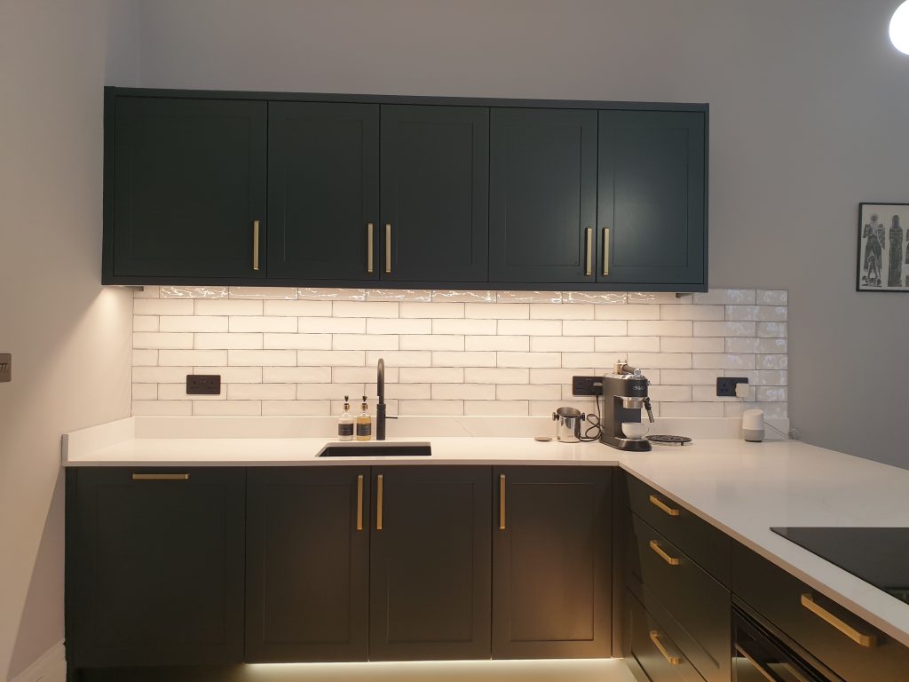 Clara Heritage Green Shaker Doors in the McNaughtans new kitchen made by The Kitchen Depot