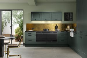 Kendal shaker Heritage Green kitchen made by The Kitchen Depot