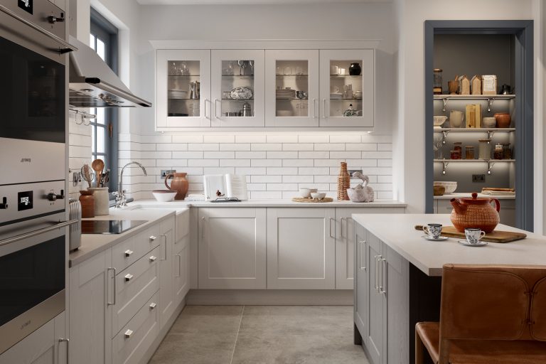 Kendal Light Grey shaker kitchen by The Kitchen Depot with an island