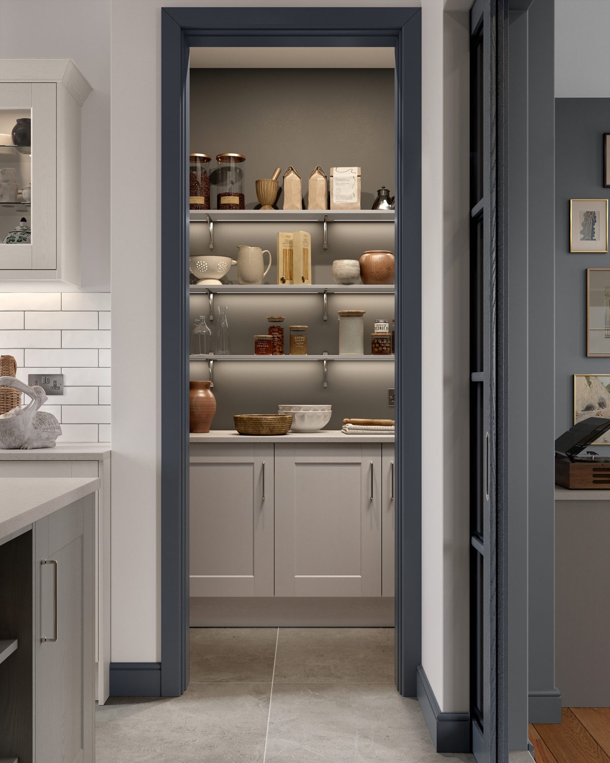 Kendal Light Grey shaker kitchen by The Kitchen Depot walk in pantry