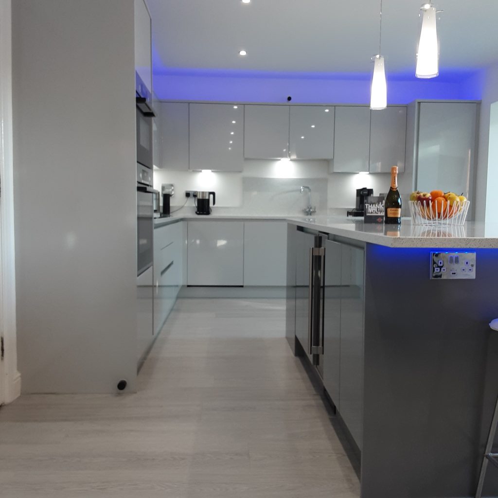 Handleless Light and Dust Grey Zara Gloss kitchen made by The Kitchen Depot 2