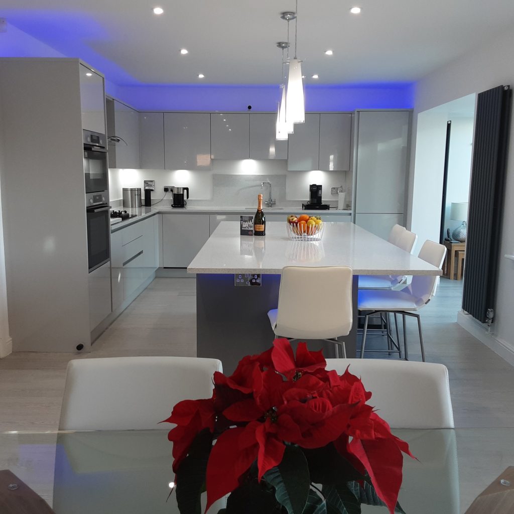 Handleless Light and Dust Grey Zara Gloss kitchen made by The Kitchen Depot 6