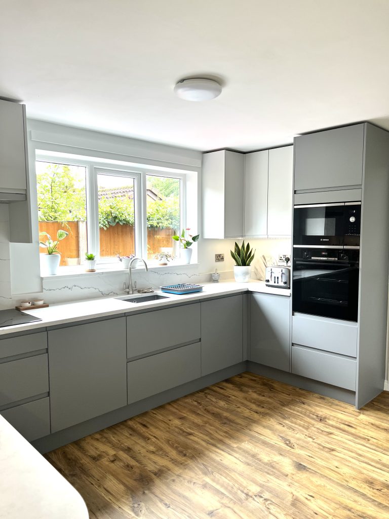 Sienna Matte modern J-handle kitchen in Light Grey & Dust Grey made by The Kitchen Depot 3