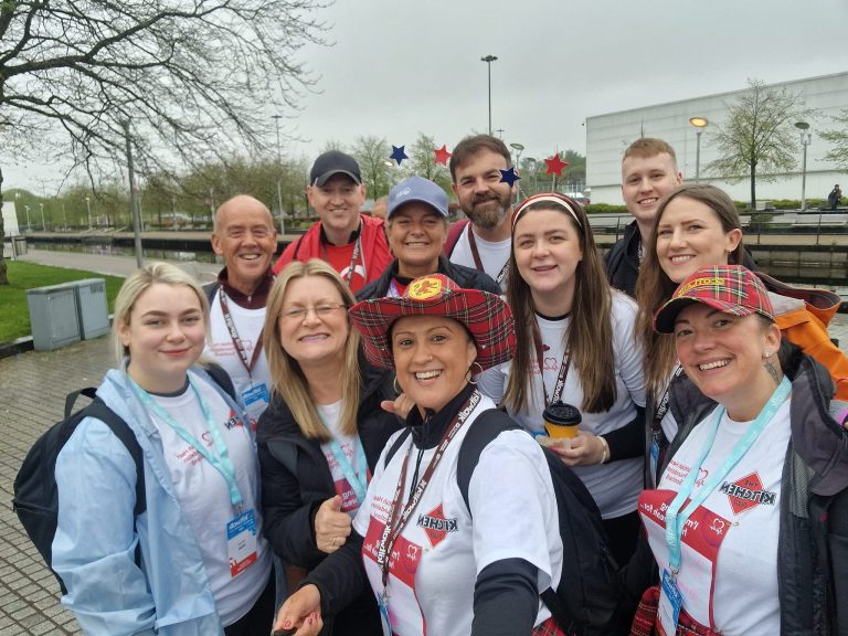 The Kitchen Depot team preparing to start the Glasgow Kiltwalk 2023 for The British Heart Foundation