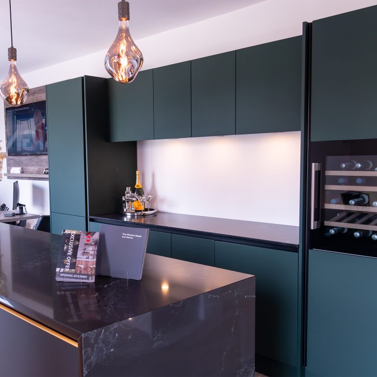 The Kitchen Depot East Kilbride Linea modern kitchen display in Green