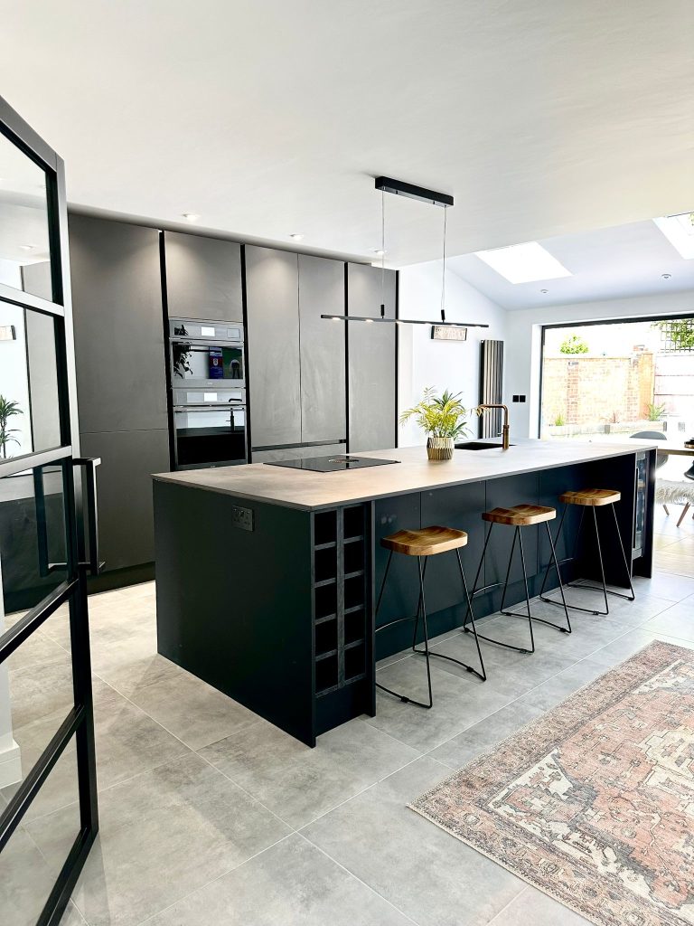 The Setterfield's open plan Matte Black Linea Kitchen