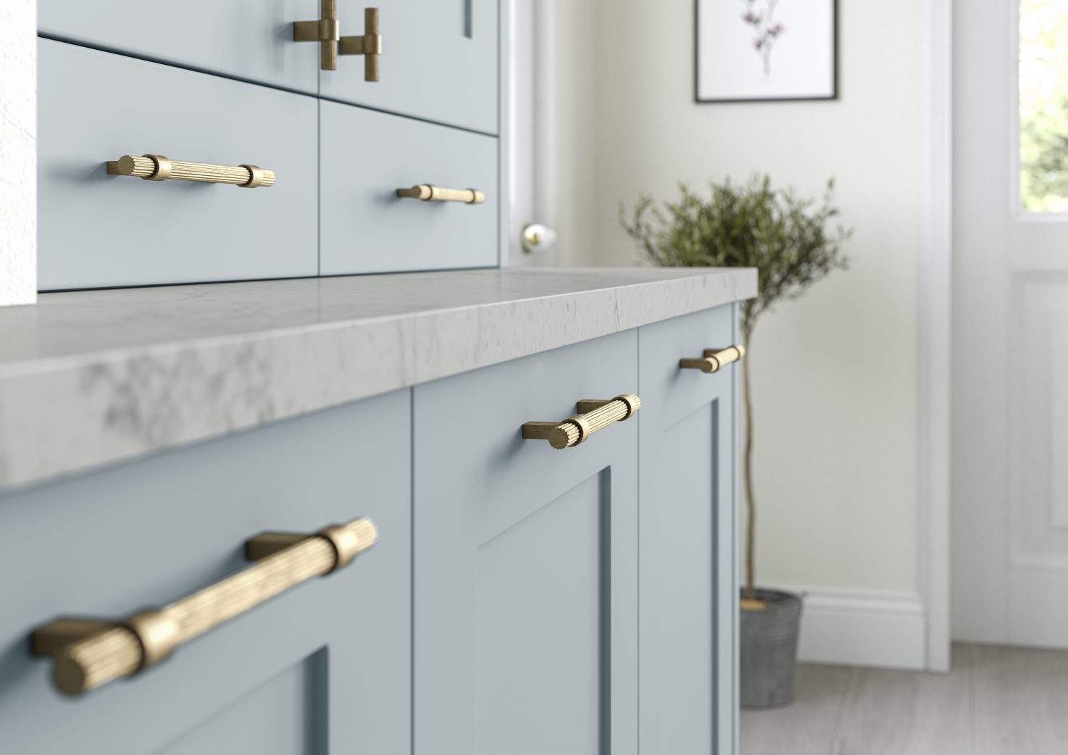 Georgina Pantry Shaker Door by The Kitchen Depot with Gold handles
