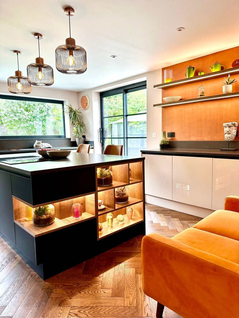 The Dawkins LINEA Matte Black & Cashmere Gloss Kitchen designed by The Kitchen Depot